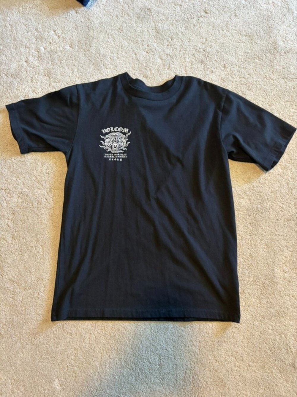 Volcom black graphic tee with cool back design